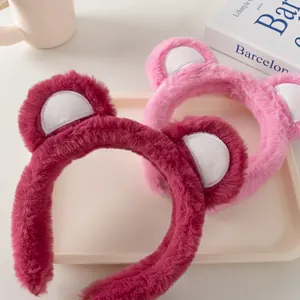 Diadema de felpa con orejas de oso rosa para lavar la cara y peinados acogedores