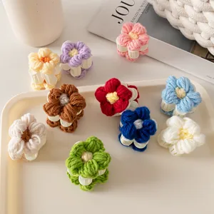 Ensemble de pinces à cheveux fleurs tricotées mignonnes en dix couleurs pour filles