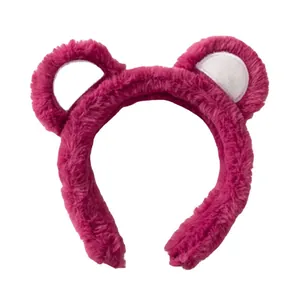 Diadema de oso de peluche rosa oscuro para mujer hecha de suave piel sintética accesorio