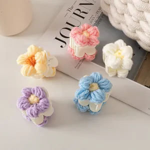 Lot de 5 pinces à cheveux fleurs en tricot colorées pour filles et femmes, style mignon