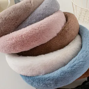 Thick plush headband collection in faux rabbit fur featuring various trendy colors