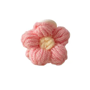 Pince à cheveux fleur tricotée rose avec centre jaune pour filles et enfants mignons