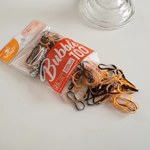 Detail of 100pcs high elastic candy color hair bands in transparent hanging packaging
