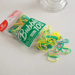 Macro detail of 100pcs colorful high-elastic candy color PU hair bands in clear packaging