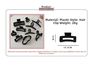 Detailed size specifications of glossy black hair claws with 10.5cm length and 5cm height