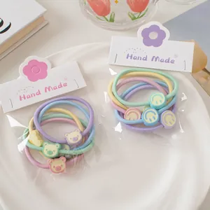 Élastiques à cheveux mignons ours et smiley aux couleurs pastel pour filles, lot de 5