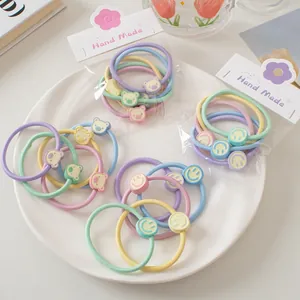 Élastiques à Cheveux Couleur Macaron Mignon Ours de Dessin Animé Visage Souriant Cordes à Cheveux en Résine pour Femmes Filles Accessoires de Coiffure