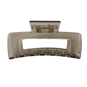 Transparent grey hair claw clip with rectangular design and gold spring for thick hair