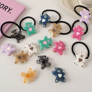Sweet Cartoon Bear Heart Resin Duckbill Hair Clips And Elastic Rubber Band Hair Ties Set For Girls Women Hair Accessories