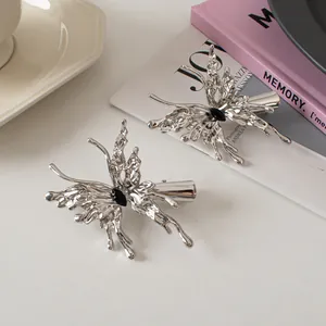 Liquid Metal Butterfly Hair Clip Silver Duckbill Clip Minimalist Punk Hairpins Aesthetic Side Clip For Women Hair Accessories