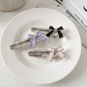 Y2K Stijl Metalen Strik Haarclip Voor Vrouwen Zoet Stoer Emaille Marmer Textuur Eendenbekclip Mode Haaraccessoire