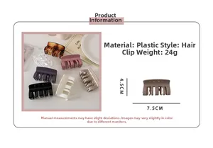 Detail view of medium square hair claw clip with size dimensions 7.5cm and 24g weight