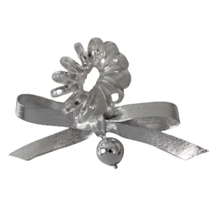 Élastique à cheveux argenté avec spirale, nœud en tissu et perle métallique