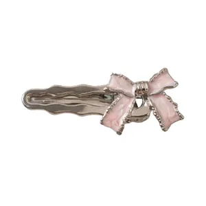 Y2K metalen roze strik haarclip met zilveren kanten rand voor dames haaraccessoires