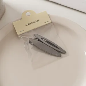 Detailansicht von zwei Haarspangen aus gebürstetem Metall auf einem Keramikteller