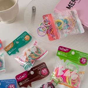 Kids candy colored high elastic hair bands set in 35-piece transparent packaging bags