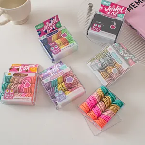 Rainbow high-elasticity hair ties in a clear storage box for toddlers and kids