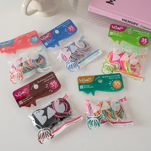 Set of colorful high elastic hair ties in transparent bags with five diverse color options