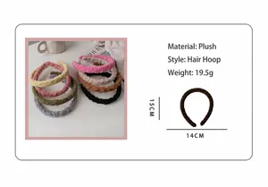 Detailed size chart and weight specifications for plush winter headbands in various colors