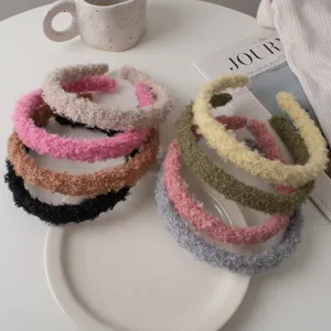 Chic fuzzy lamb wool headbands in various colors for women, soft plush autumn hair accessory