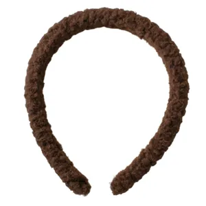 Serre-tête en peluche marron au design haut en fausse fourrure douce couleur crème