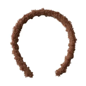 Winter autumn plush faux shearling headband in warm dark brown for women and girls