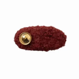 Retro burgundy plush oval hair clip with gold metal accent for winter hair styling