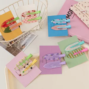 2Pcs colorful fruit and checkered pattern seamless hair clips on display cards