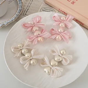 Sweet Satin Bowknot Faux Pearl Hair Clip Set For Women Elegant Mermaid Heart Round Hairpins Korean Style Hair Accessories