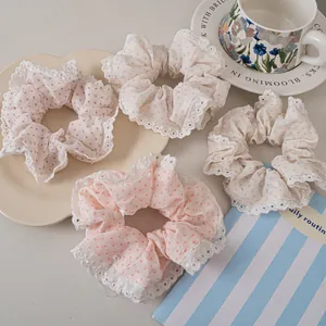 Sweet Polka Dot Lace Scrunchie Elegant Fabric Elastic Hair Ties Korean Style Fashion Hair Accessories For Women Girls