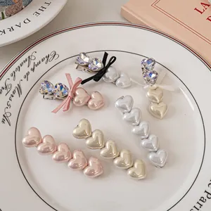 Fermaglio per Capelli a Cuore Perla Artificialto Dolce Fiocco Strass Becco d'Anatra Stile Coreano Accessori Capelli Donna Ragazza
