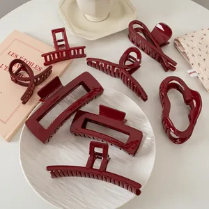 Damen Weinrot Haargreifer Groß Harz Glänzend Haarklammern Haarschmuck Elegant Geometrisch Shark Clips Für Dickes Haar