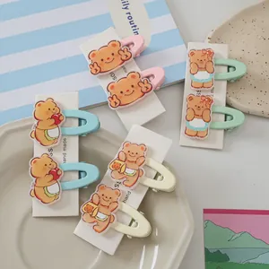 Set di fermagli per capelli a forma di orsetto dei cartoni animati in metallo opaco