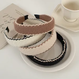 Serre-tête Élégant en Laine Pelucheuse Style Coréen Automne Hiver Bordure Ondulée Bandeau Large Femme Accessoires Cheveux