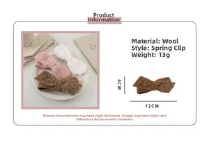 Detaillierte Produktdaten für große Wollhaarschleifen-Clips in Pink, Weiß und Kaffeebraun