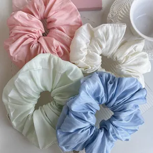 Oversized Pleated Satin Scrunchie Solid Color High Elasticity French Rayon Hair Tie Fashion Ponytail Holder For Women