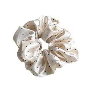 French style satin polka dot oversized scrunchie in creamy white and black finish