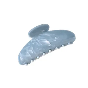 Morandi blue marble textured hair claw clip with large semi-circle glossy finish