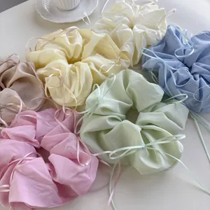 French Style Satin Ribbon Bow Hair Scrunchies For Women Girls Large Solid Color Elastic Hair Ties Ponytail Holder