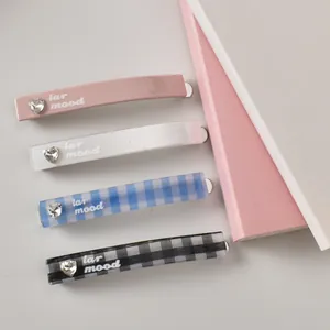 Set de barrettes à cheveux chic avec cristal cœur, carreaux bleus et tons pastels
