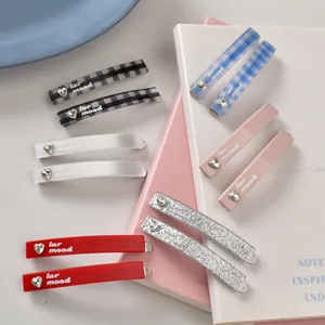 Lot de barrettes à carreaux bleus avec cristaux en cœur et pinces à cheveux minimalistes