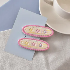 Barrettes ovales mignonnes imprimé étoiles avec motifs à carreaux roses et jaunes