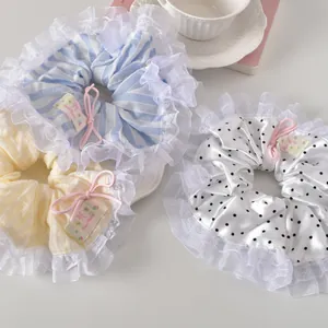 Chouchous Surdimensionnés en Dentelle Douce pour Femmes Élastiques à Rayures et à Pois Avec Nœud en Tissu Élastique