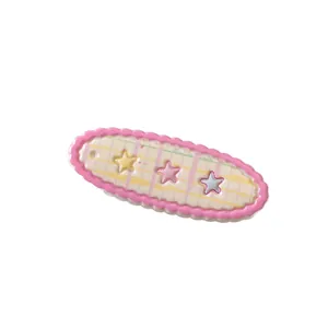 Barrette ovale mignonne à motif d'étoiles avec bord ondulé rose pour filles