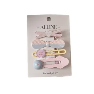 Set of 4 colorful floral and checkered wave hair clips for girls on display card