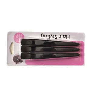 Set of 3 professional 12cm black hair styling sectioning clips in retail packaging
