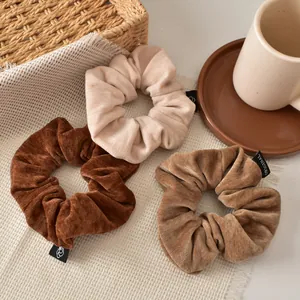 Large Velvet Scrunchies For Women Solid Color Coffee Beige Hair Ties Soft Elastic Hair Bands Fashion Hair Accessories