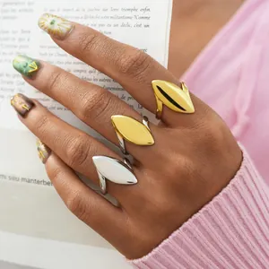 Chic geometric oval titanium steel rings in gold and silver finish for fashion style