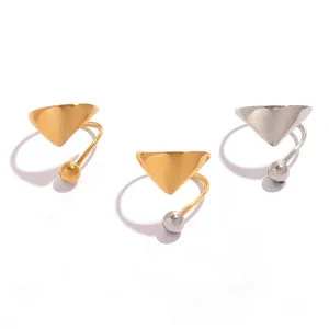 Tres anillos abiertos minimalistas de acero inoxidable con diseño de triángulo oro y plata