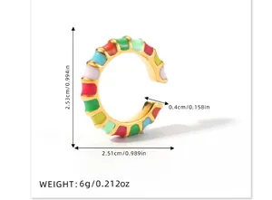Detail of colorful enamel drip oil C-shaped ear cuff with gold plated metal dimensions
